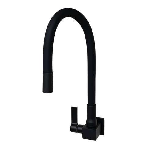 Torneira All Black Quadrada Tubo Silicone Parede Preta