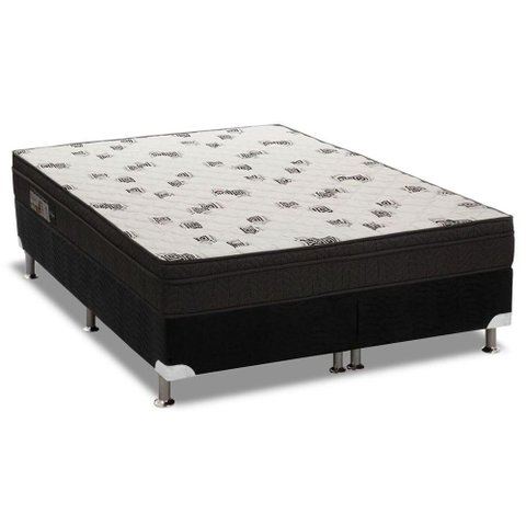 Cama Box King: Colchão Espuma Ortobom D45 Light + Base CRC Suede Black(186x198)