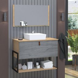 Gabinete de Banheiro Vegas 1 Prateleira 1 Porta 80cm Freijó e Cinza Rovere - Cinza - 1