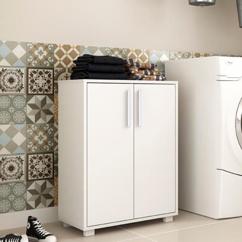 Balcão para Lavanderia 53,5x74cm com 2 Portas e Prateleira Branco BMU28