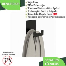 Gancho de Parede Com Adesivo Toalha Cabide Banheiro Preto ELG - 3