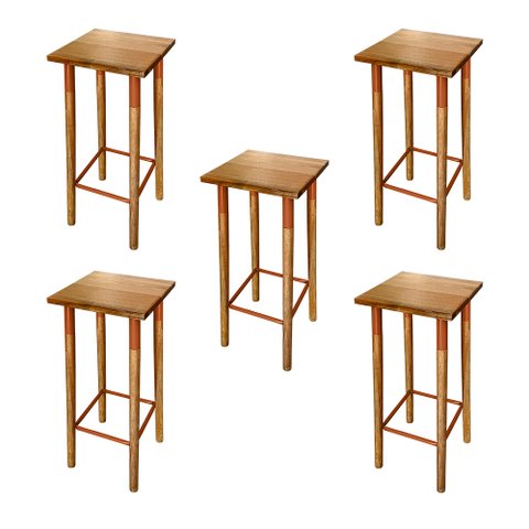 Kit 5 Banquetas Bistro Industrial Colors Ferro e Madeira Maciça - Cobre