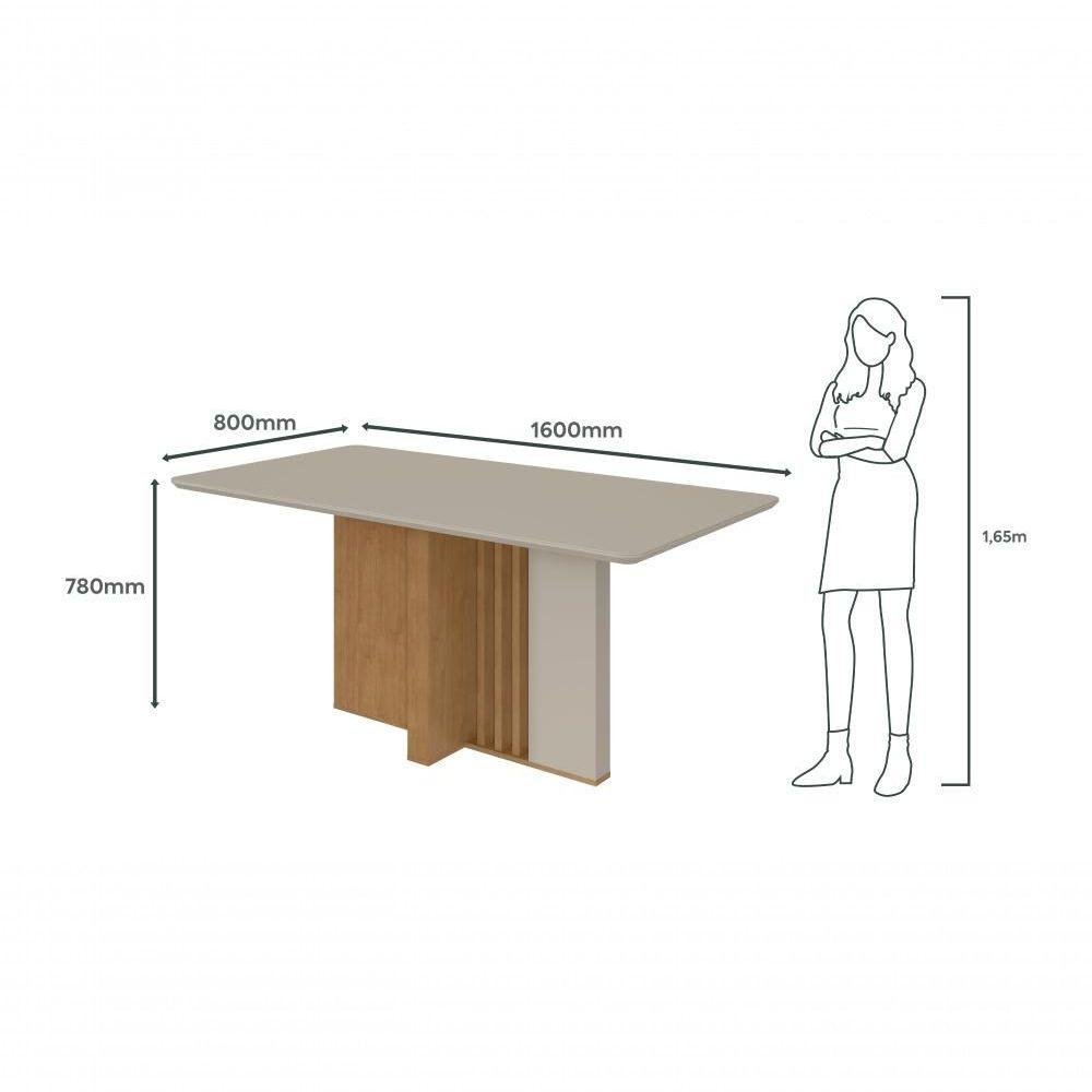 Mesa de Jantar Lopas 1,60 Astrid com Vidro Serigrafado Amendoa