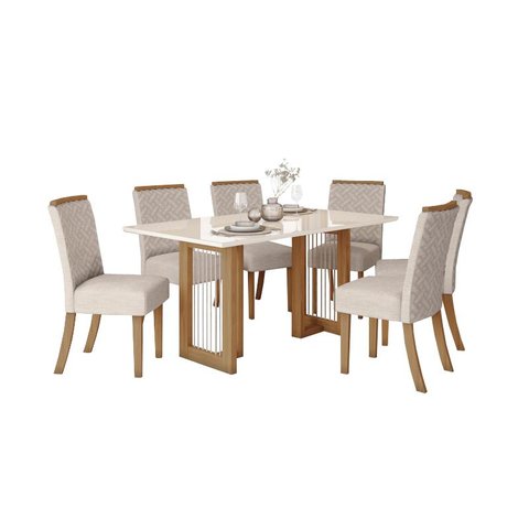 Mesa Jantar Yara 160 6 Cadeiras Malu Linho - Henn