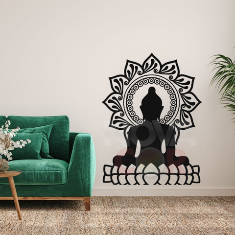 Adesivo de Parede Silhueta Buda Mandala Meditação - 74x1m