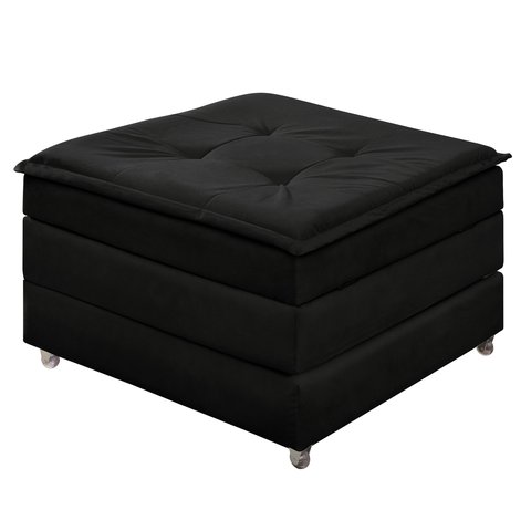 Puff Preto que Vira Cama Solteiro com Rodízios e Baú para Sala Quarto Visitas