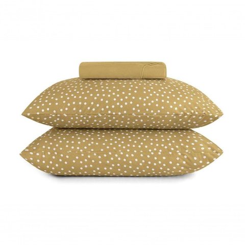 Jogo de Cama King 3 Peças Malha Fio Penteado Bits Amarelo