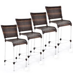 Kit 5 Banquetas Jamaica - Cadeira Alta Alumínio + Fibra Junco Sintético