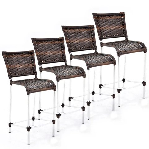 Kit 5 Banquetas Jamaica - Cadeira Alta Alumínio + Fibra Junco Sintético