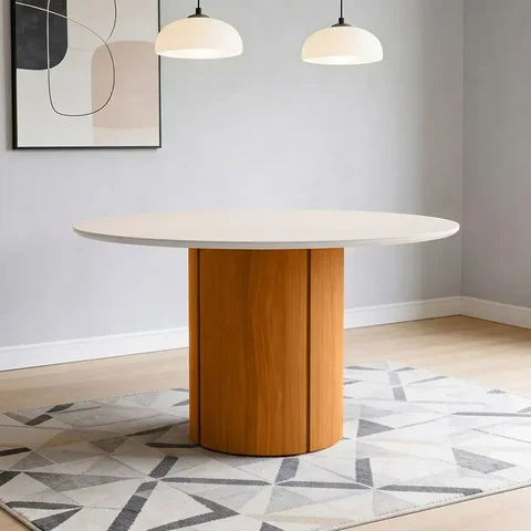 Mesa de Jantar 6 Lugares Redonda 135cm Verbena N01 Ypê Off White - Lyam Decor