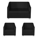 Ver imagem 1 de Kit Poltrona Namoradeira e 2 Poltronas Decorativa 68 Cm Tilla Preto - Mafer