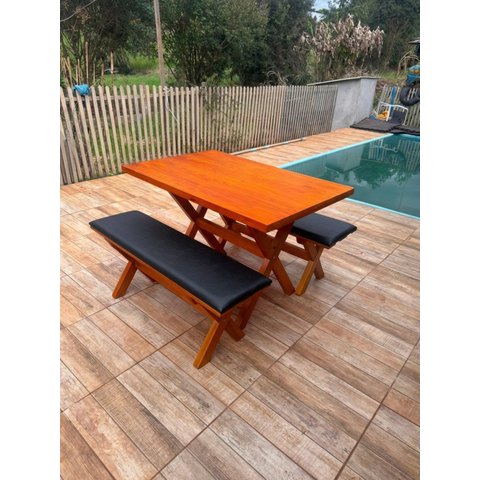 Mesa para Área Externa com 2 Bancos sem Encosto Estofado 120x80cm Kit Churrasco Mel