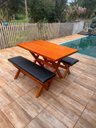 Ver imagem 1 de Mesa para Área Externa com 2 Bancos sem Encosto Estofado 120x80cm Kit Churrasco Mel