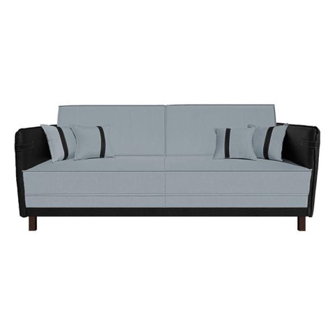 Sofá Modular 3 Lugares Filipi 2,12m Linho Cinza - Corino Preto