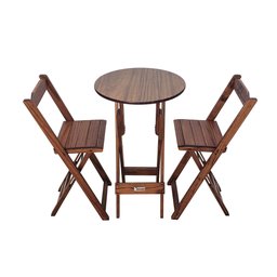 Conjunto Bistrô Mesa Dobrável de Madeira Redonda com 2 Banquetas Imbuia - Tarimatã - 1