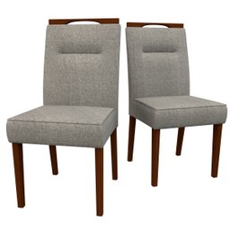 Conjunto Com 2 Cadeiras Estofadas Lectus Cor Imbuia Linho Cinza Claro New Ceval 13040-330 - AMENDOA/ - 1