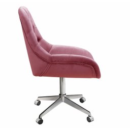Cadeira Escritório Giratória Lua Capitonê Poltrona com Rodinhas Home Office - Suede Rosa - 3