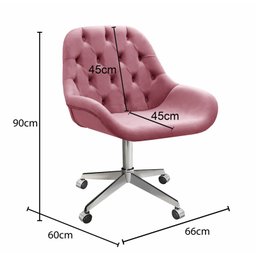 Cadeira Escritório Giratória Lua Capitonê Poltrona com Rodinhas Home Office - Suede Rosa - 4