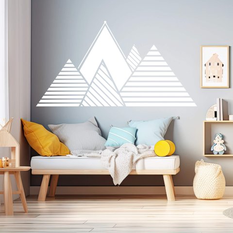 Adesivo de Parede Quarto Infantil Montessoriano Montanha Triângulos Kanto Store Branco