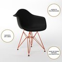 Ver imagem 4 de Mesa Jantar Redonda 110Cm Amêndoa Clips 3 Pés Com 5 Poltronas Pretas Base Cobre - Cor: Amendoa