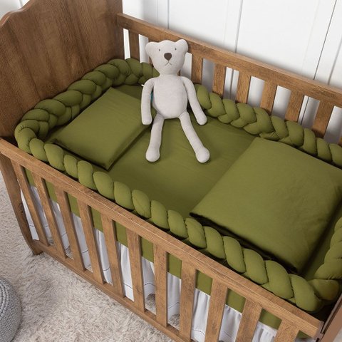 Trança Protetora para Berço e Cama Percal Verde Oliva