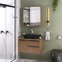 Ver imagem 1 de Conjunto Ripado para Banheiro Cecília 60cm Suspenso Fabribam - Gabinete, Espelheira e Cuba Quadrada