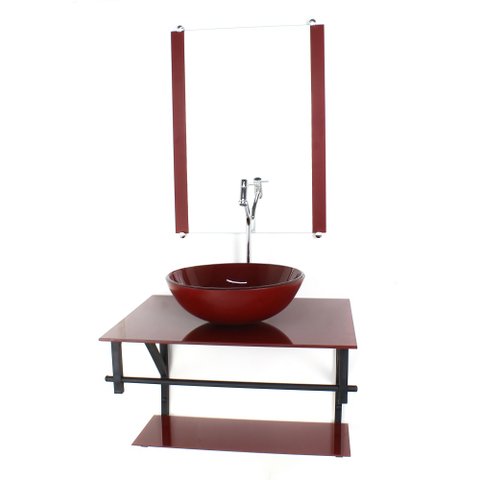GABINETE DE VIDRO PARA BANHEIRO 60CM AP CUBA REDONDA VERMELHO CEREJA FULL COM TORNEIRA CROMADA