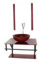 Ver imagem 1 de GABINETE DE VIDRO PARA BANHEIRO 60CM AP CUBA REDONDA VERMELHO CEREJA FULL COM TORNEIRA CROMADA