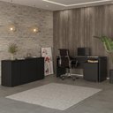 Ver imagem 1 de Conjunto de Escritório Office 3 Peças Mesa Gaveteiro Balcão Hera - Via Nossa - Preto