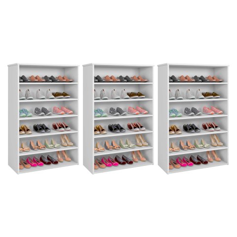 Kit 03 Armários Multiuso Sapateira Laís 5 Prateleiras Branco - Desk Design