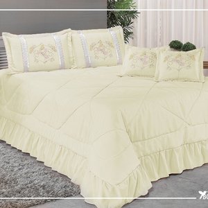 Kit Cobre Leito Especially Casal Super King Bordada 7 Peças Palha