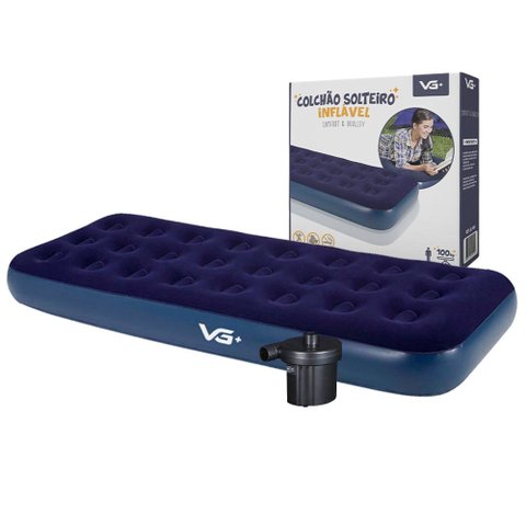Colchão Solteiro Infável + Bomba de Ar Elétrica 110v Vg Plus