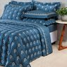 Kit Cobre Leito Colcha Garland Queen 100% Algodão 400 Fios Acetinado Bordado 5 Peças - Azul - 4