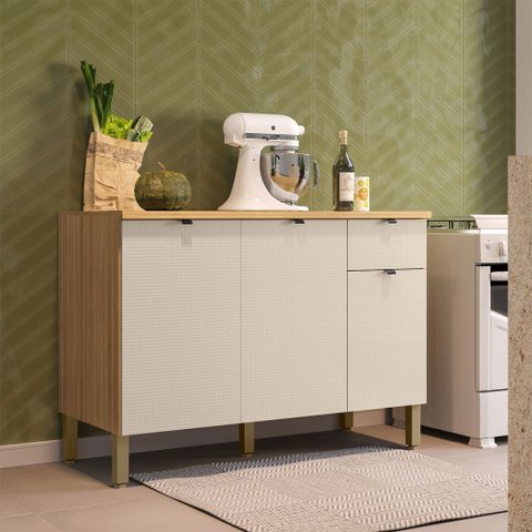 Balcão de Cozinha 120 Cm Vert Plus 3 Portas 1 Gaveta 100% Mdf Freijó/soft - Kits Paraná