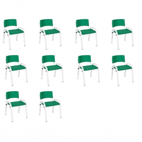 Kit 10 Cadeira Iso Infantil Creche, Base Branco Verde Escuro