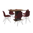 Ver imagem 6 de Mesa Jantar Londres Retangular Amêndoa 137x90 Base Preta 6 Cadeiras Estofadas Vermelho Ferro Branco