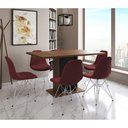 Ver imagem 1 de Mesa Jantar Londres Retangular Amêndoa 137x90 Base Preta 6 Cadeiras Estofadas Vermelho Ferro Branco