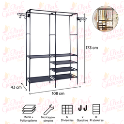 Organizador de Roupas Desmontável Preto Arara Closet Aberto 611 - 3