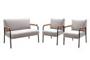 Ver imagem 1 de Kit Namoradeira + 2 Poltronas Jade Braços Metal Decoração Recepção Sala - Suede Bege