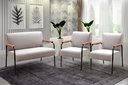 Ver imagem 2 de Kit Namoradeira + 2 Poltronas Jade Braços Metal Decoração Recepção Sala - Suede Bege