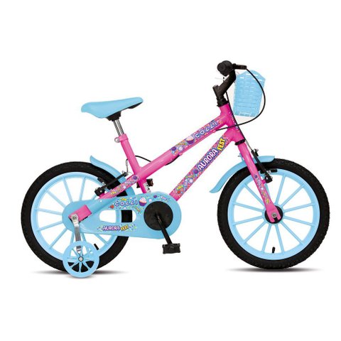 Bicicleta Aurora Fest, Aro 16, com Freios V-brake, com Rodas de Apoio, Capa Corrente e Cestinha Rosa