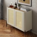 Ver imagem 1 de Buffet Aparador 98,5cm Porta Sextavada 100% Mdf Pés Metal Cor:louro e Luna com Preto