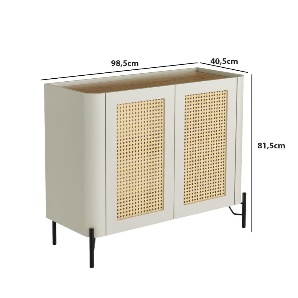 Buffet Aparador 98,5cm Porta Sextavada 100% Mdf Pés Metal Cor:louro e Luna com Preto - 3