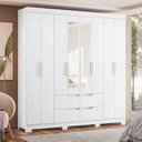 Ver imagem 4 de Guarda Roupa Casal com Cômoda Xangai 8 Portas de Bater com Espelho 10 Gavetas MDP Branco Albatroz
