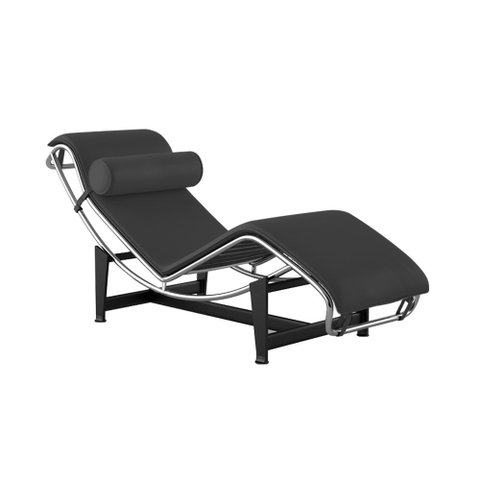 Chaise Lc-4 Cromada em Couro Natural Preto