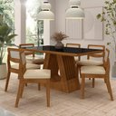 Ver imagem 2 de Mesa Santiago com 6 Cadeiras Sextavada Frei/preto/corino Bege - M.a Freijó/preto/corino Bege