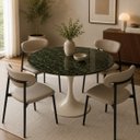 Ver imagem 4 de Mesa de Jantar Saarinen Redonda 80 cm Tampo Mármore Verde Guatemala Base Laca Off White