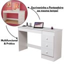 Ver imagem 4 de Escrivaninha e Penteadeira Branca Moderna com 3 Gavetas e Espelho