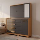 Ver imagem 3 de Cômoda Sapateira com Espelho e Painel para TV 2 Portas 4 Gavetas Lecco A04 Freijó Titanium - Lyam de