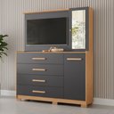 Ver imagem 1 de Cômoda Sapateira com Espelho e Painel para TV 2 Portas 4 Gavetas Lecco A04 Freijó Titanium - Lyam de